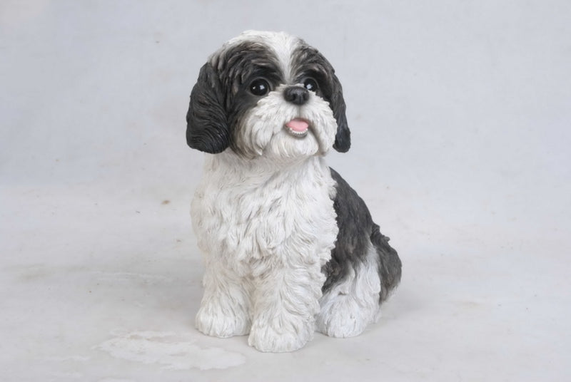 Shi Tzu Puppy Sitting-Black and White Statue HI-LINE GIFT LTD.
