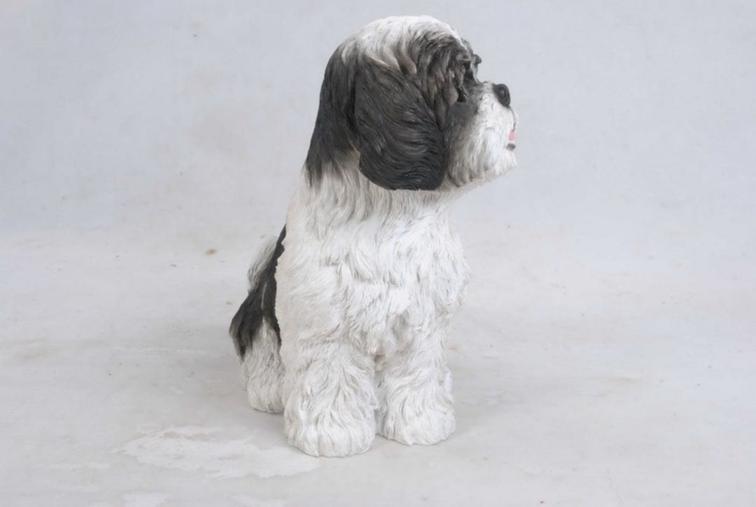 Shi Tzu Puppy Sitting-Black and White Statue HI-LINE GIFT LTD.