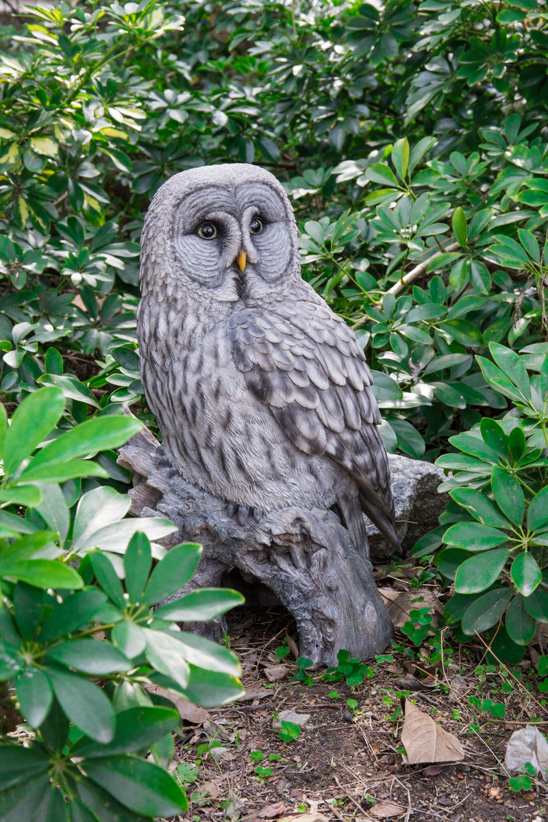 Grey Owl on Stump Statue HI-LINE GIFT LTD.