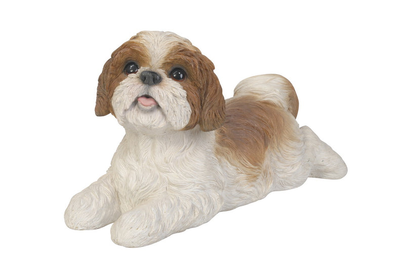 Shi Tzu puppy Lying Down-Brown and White Statue HI-LINE GIFT LTD.