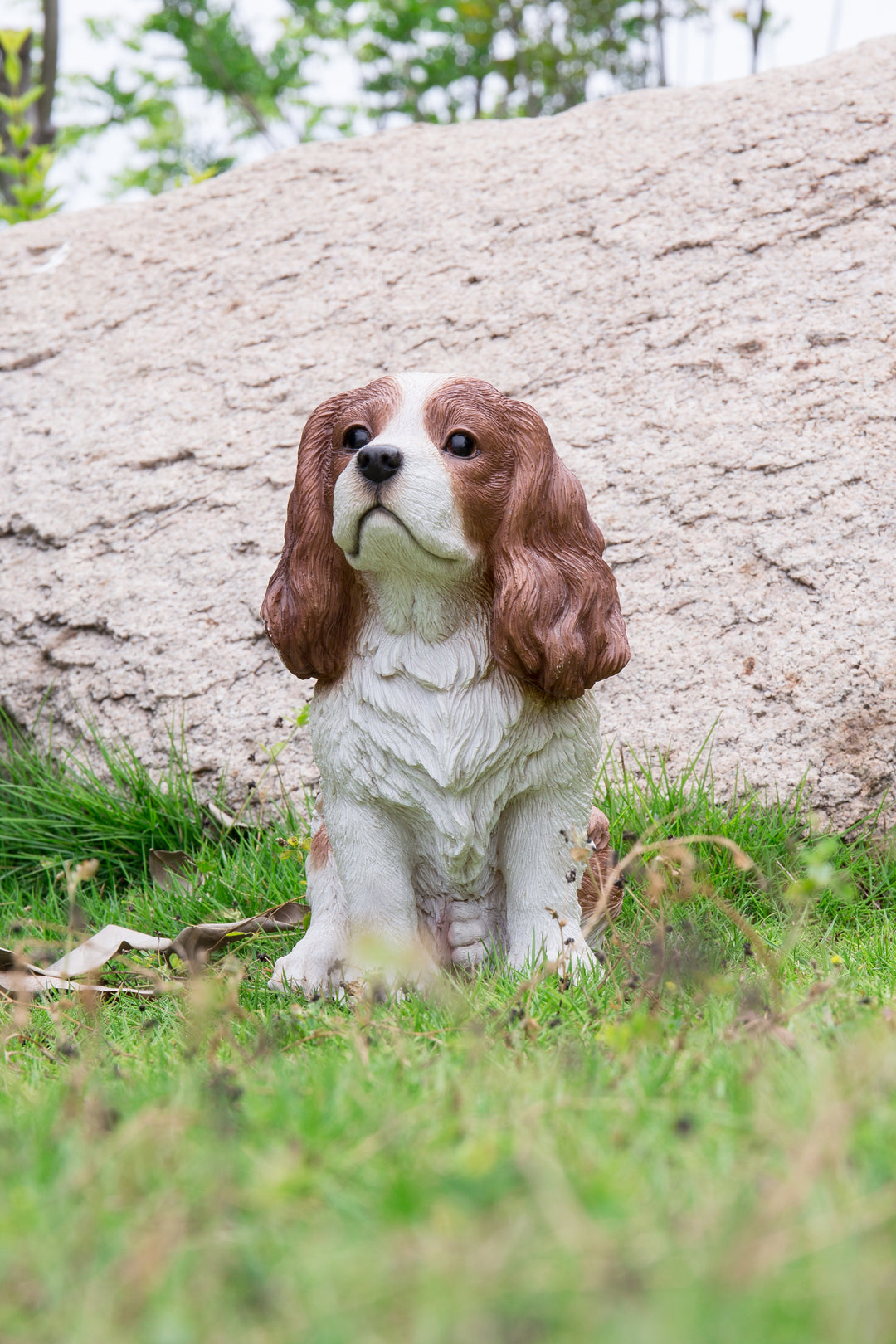 King Charles Spaniel Sitting - Brown and White Statue - Home Decor