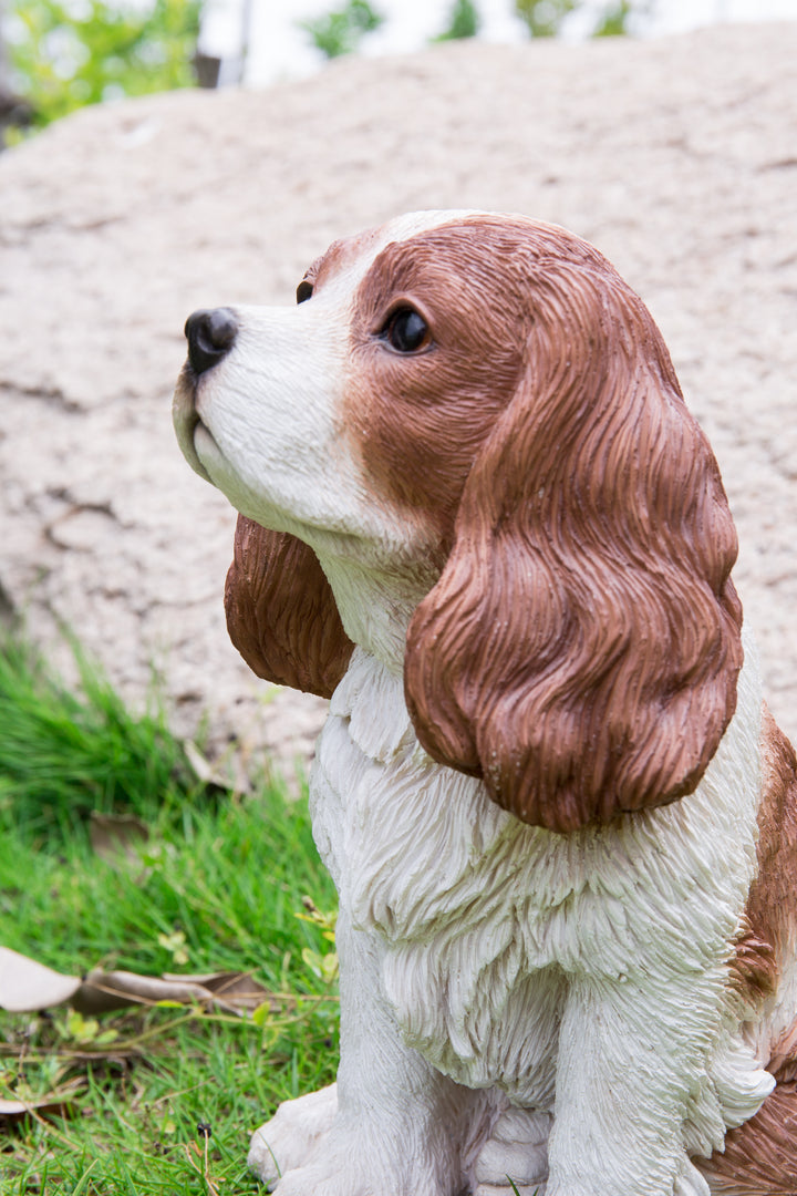 King Charles Spaniel Sitting - Brown and White Statue - Home Decor