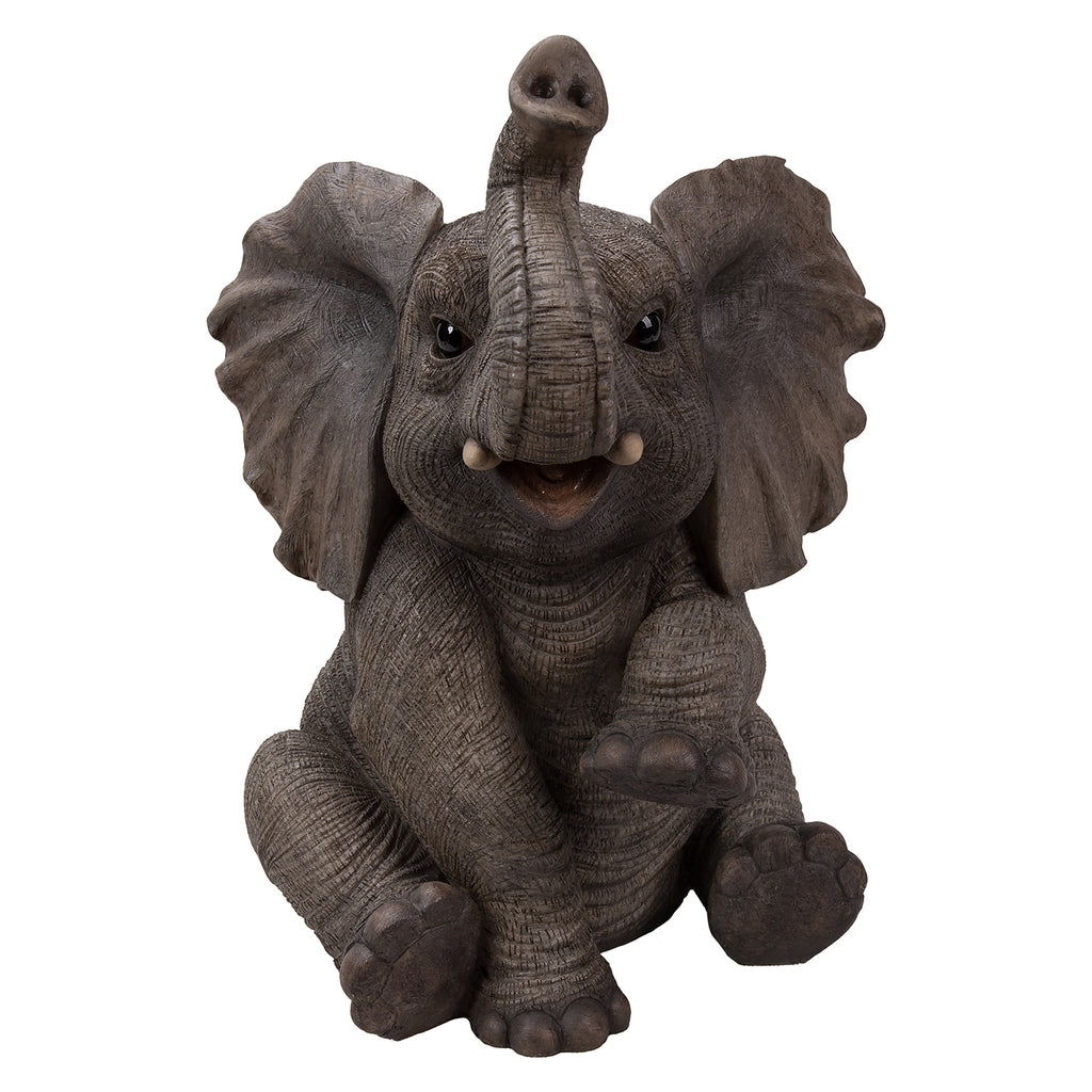 Elephant Baby Sitting With Trunk Up Statue