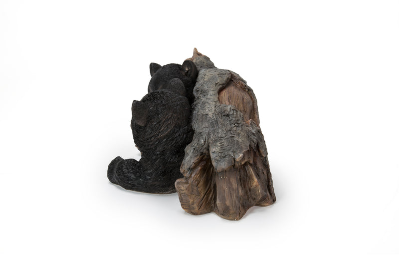 Black Bear Cubs Hiding Under Log Statue Hi-Line Gift Ltd.