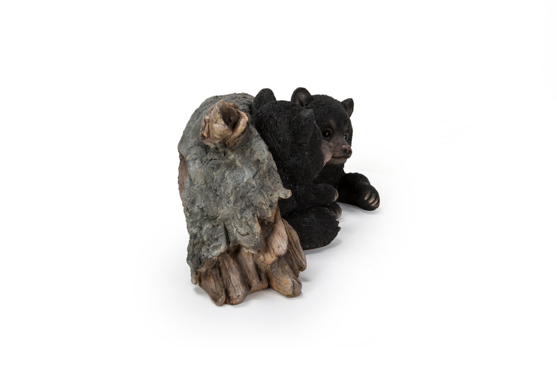 Black Bear Cubs Hiding Under Log Statue Hi-Line Gift Ltd.