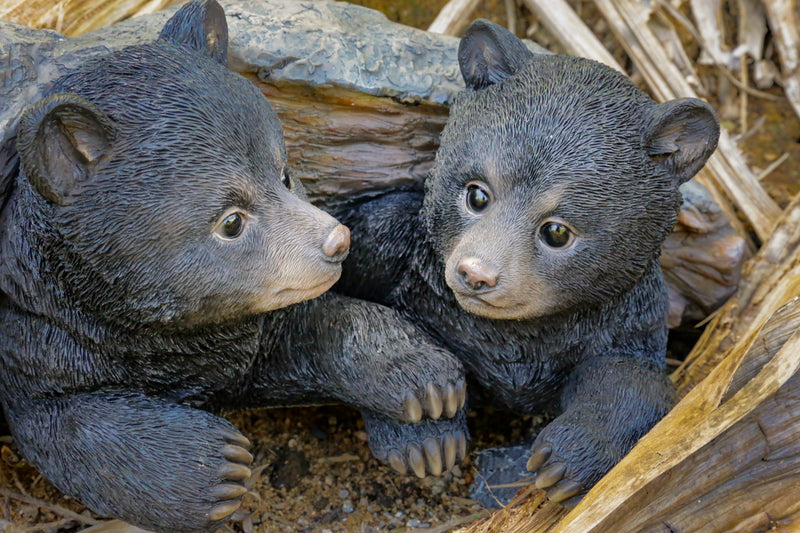 Black Bear Cubs Hiding Under Log Statue Hi-Line Gift Ltd.