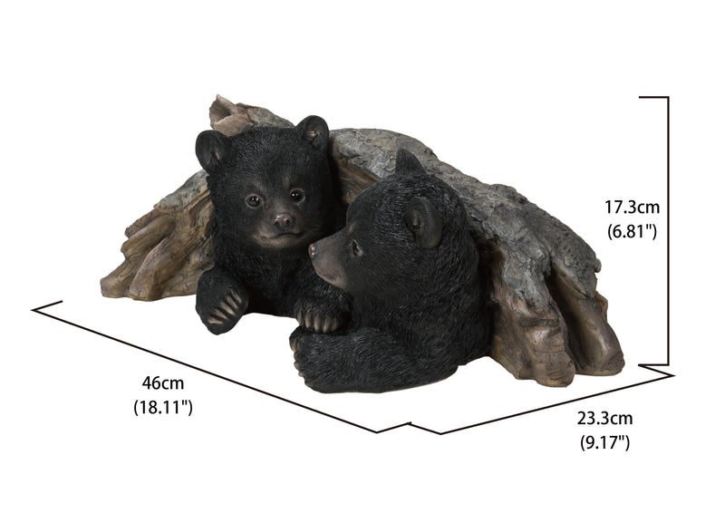Black Bear Cubs Hiding Under Log Statue Hi-Line Gift Ltd.