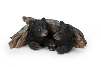 Black Bear Cubs Hiding Under Log Statue Hi-Line Gift Ltd.