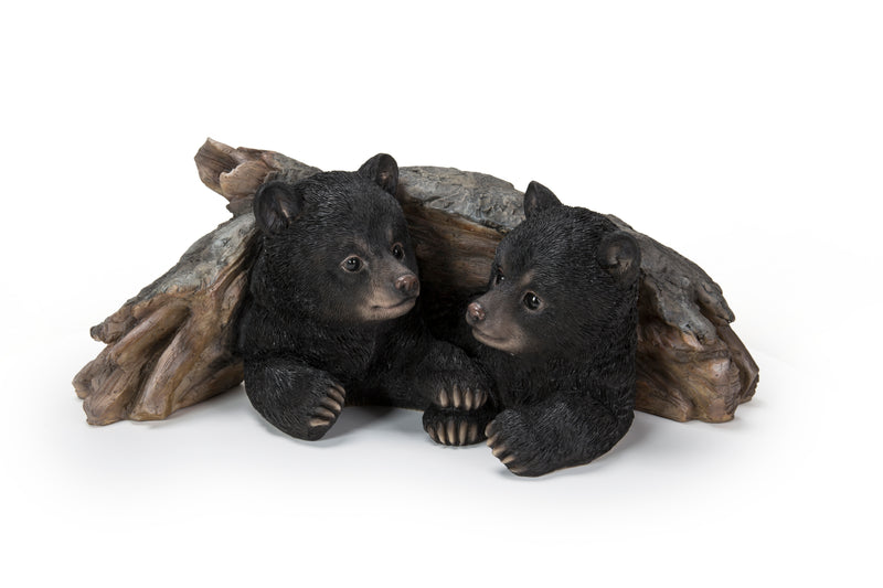 Black Bear Cubs Hiding Under Log Statue Hi-Line Gift Ltd.