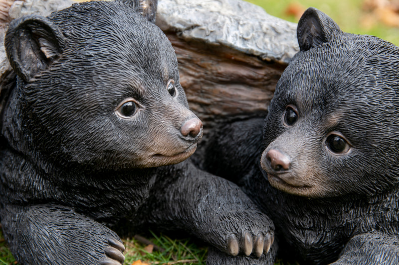 Black Bear Cubs Hiding Under Log Statue Hi-Line Gift Ltd.