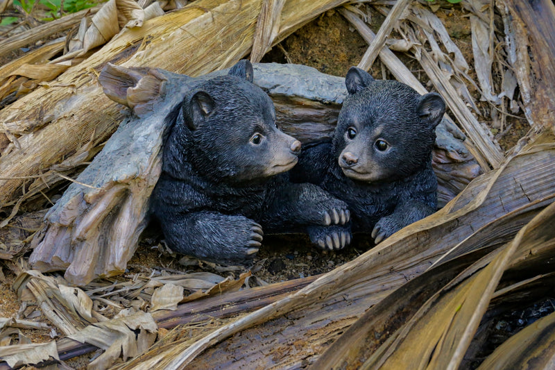 Black Bear Cubs Hiding Under Log Statue Hi-Line Gift Ltd.