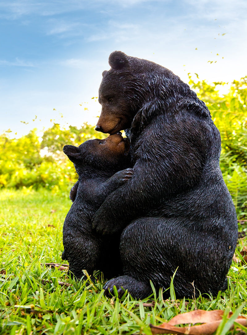 Cuddling Mother and Baby Bear Garden Statue - Black HI-LINE GIFT LTD.