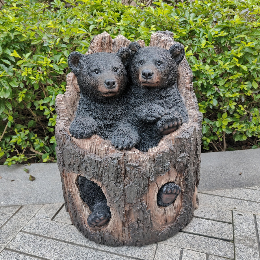 87957-L - Stump Cubs Duo: Playful Polyresin Black Bear Figurine Set Hi-Line Gift Ltd.