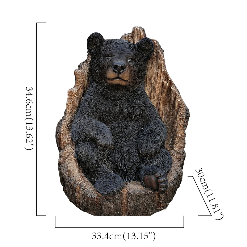 87957-M - Lone Cub Haven: Intriguing Black Polyresin Bear in Stump Figurine Hi-Line Gift Ltd.