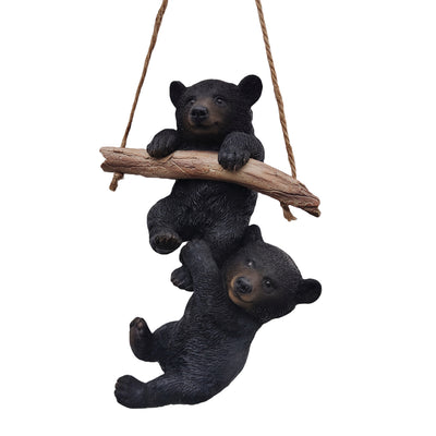87957-N - Hanging Bear Cubs Duet: Playful Black Polyresin Figurine Set Hi-Line Gift Ltd.