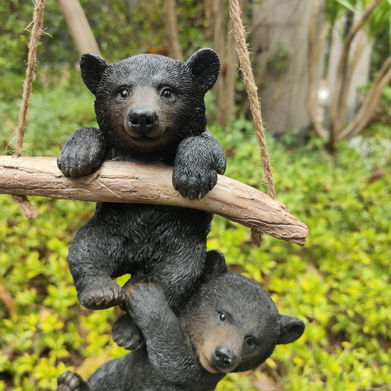 87957-N - Hanging Bear Cubs Duet: Playful Black Polyresin Figurine Set Hi-Line Gift Ltd.