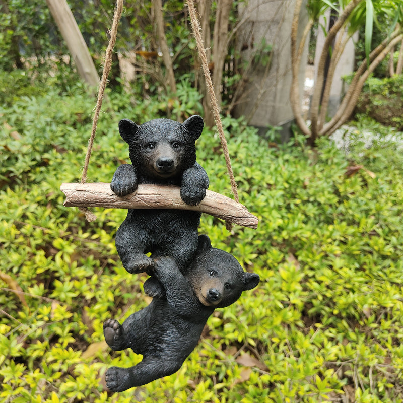 87957-N - Hanging Bear Cubs Duet: Playful Black Polyresin Figurine Set Hi-Line Gift Ltd.