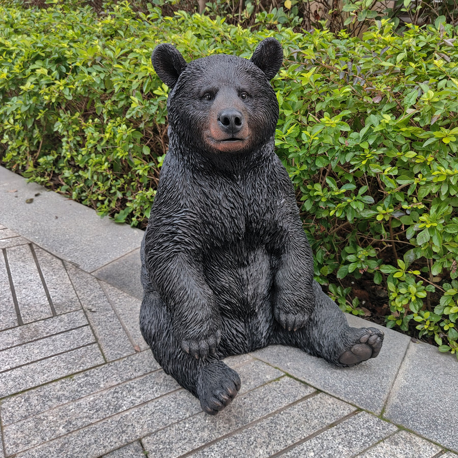 87957-P - Onyx Guardian: Majestic Black Polyresin Sitting Bear Figurine Hi-Line Gift Ltd.
