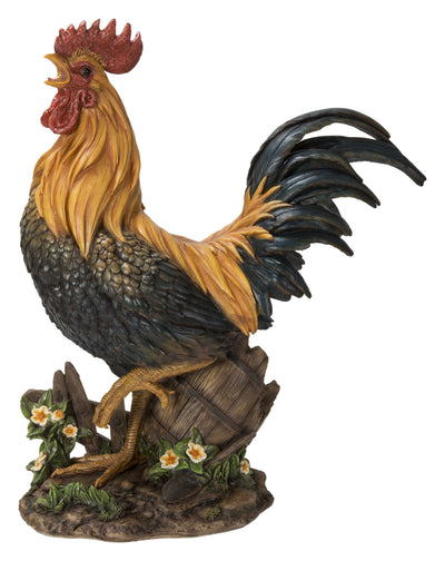 Large Rooster On A Wood Barrel HI-LINE GIFT LTD.