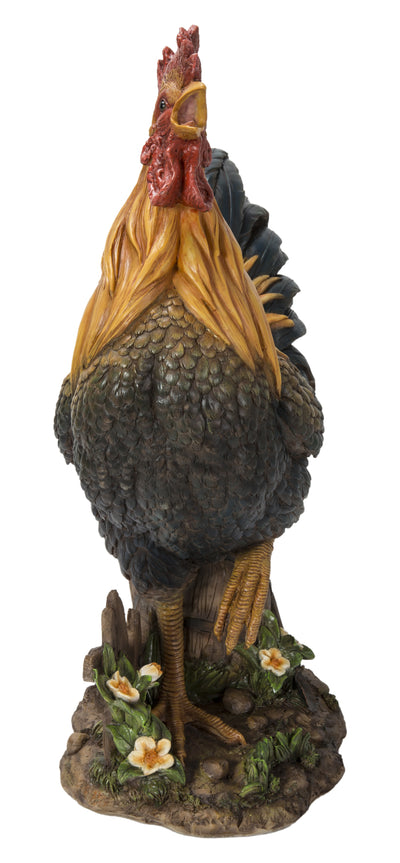 Large Rooster On A Wood Barrel HI-LINE GIFT LTD.
