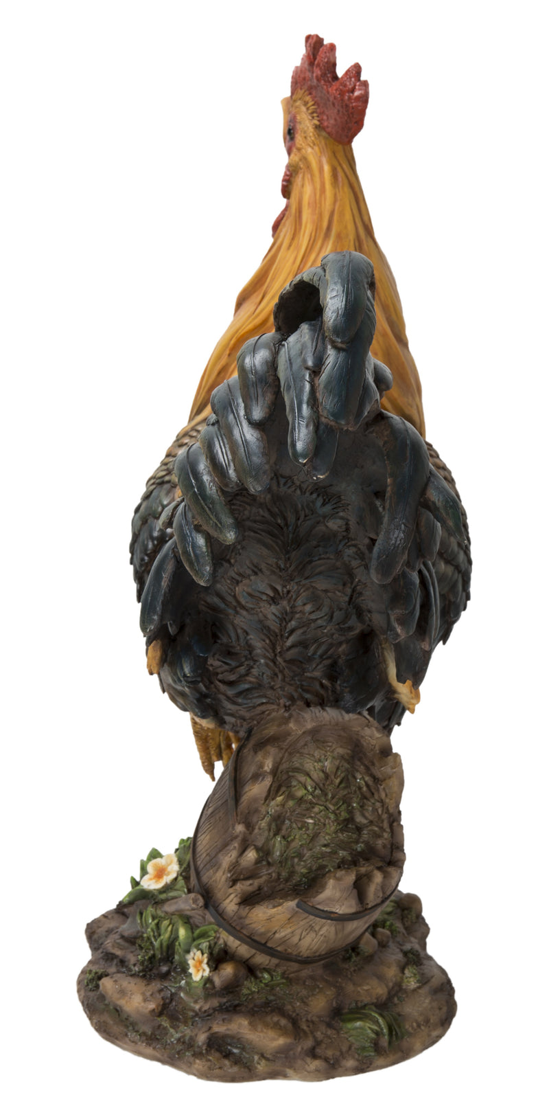 Large Rooster On A Wood Barrel HI-LINE GIFT LTD.