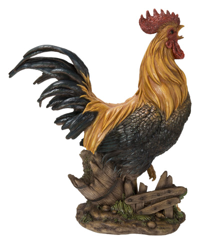 Large Rooster On A Wood Barrel HI-LINE GIFT LTD.