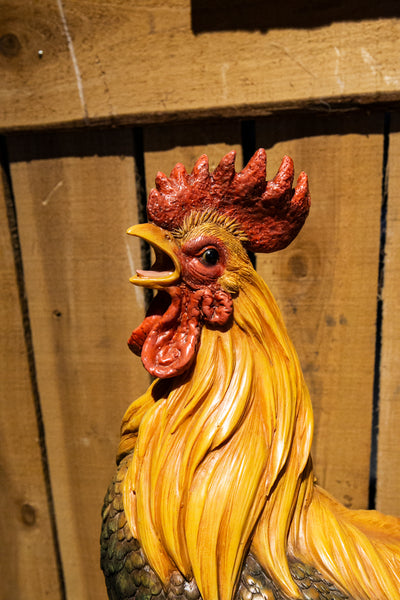 Large Rooster On A Wood Barrel HI-LINE GIFT LTD.