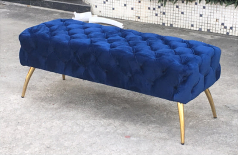 Navy Blue & Gold Button-Tufted Velvet Bench HI-LINE GIFT LTD.