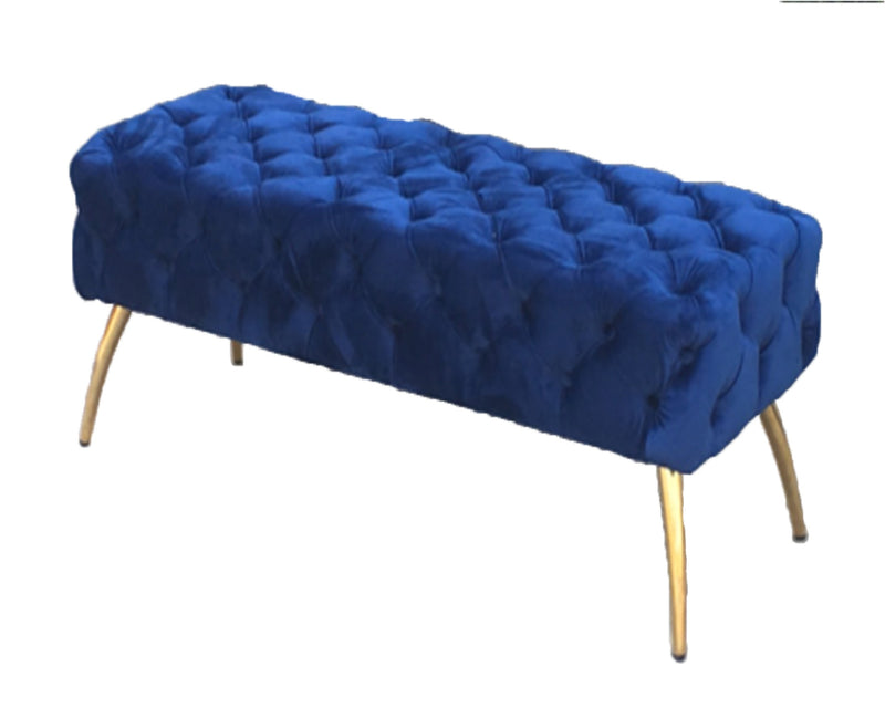 Navy Blue & Gold Button-Tufted Velvet Bench HI-LINE GIFT LTD.