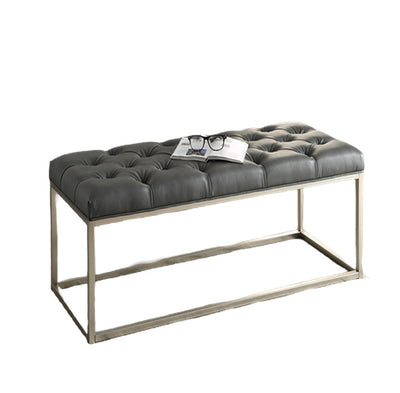 Grey & Silver Button-Tufted Bonded-Leather Bench HI-LINE GIFT LTD.