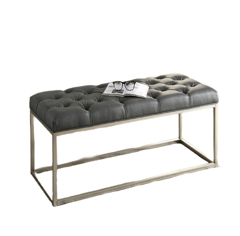 Grey & Silver Button-Tufted Bonded-Leather Bench HI-LINE GIFT LTD.