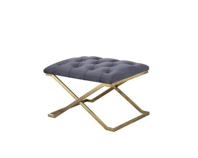 Button Tufted Velvet Sitting Stool With Golden X-Base HI-LINE GIFT LTD.