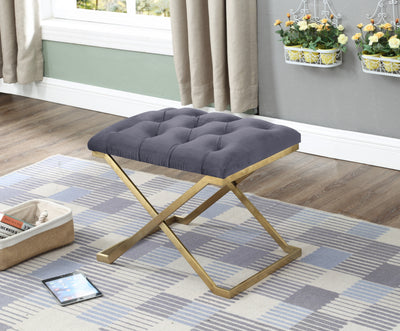 Button Tufted Velvet Sitting Stool With Golden X-Base HI-LINE GIFT LTD.
