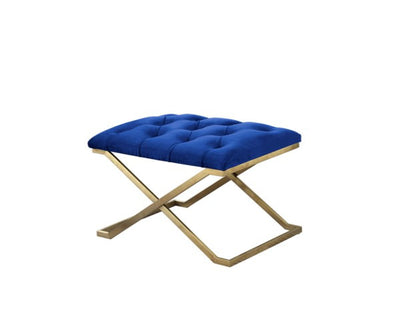 Button Tufted Velvet Sitting Stool With Golden X-Base HI-LINE GIFT LTD.
