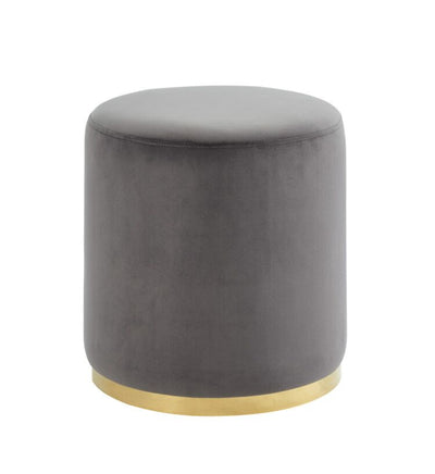 Grey & Gold Velvet Round Ottoman HI-LINE GIFT LTD.