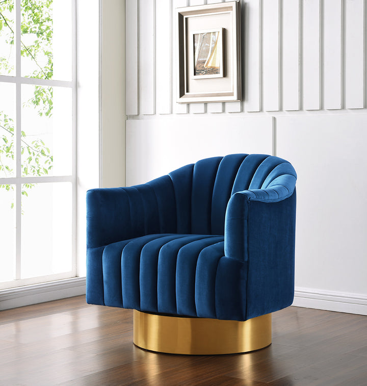 Navy Blue Velvet Chair With  Gold Swivel Base HI-LINE GIFT LTD.