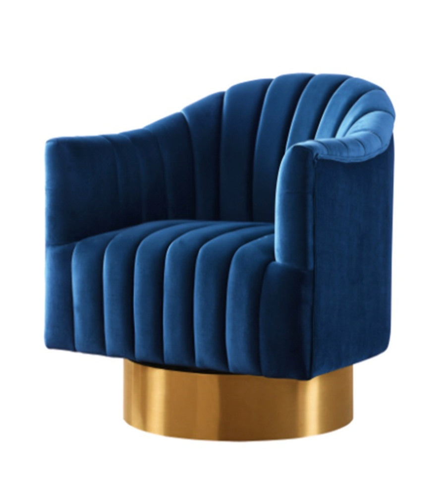 Navy Blue Velvet Chair With  Gold Swivel Base HI-LINE GIFT LTD.