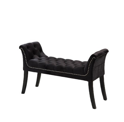 Button Tufted Black Velvet Bench HI-LINE GIFT LTD.