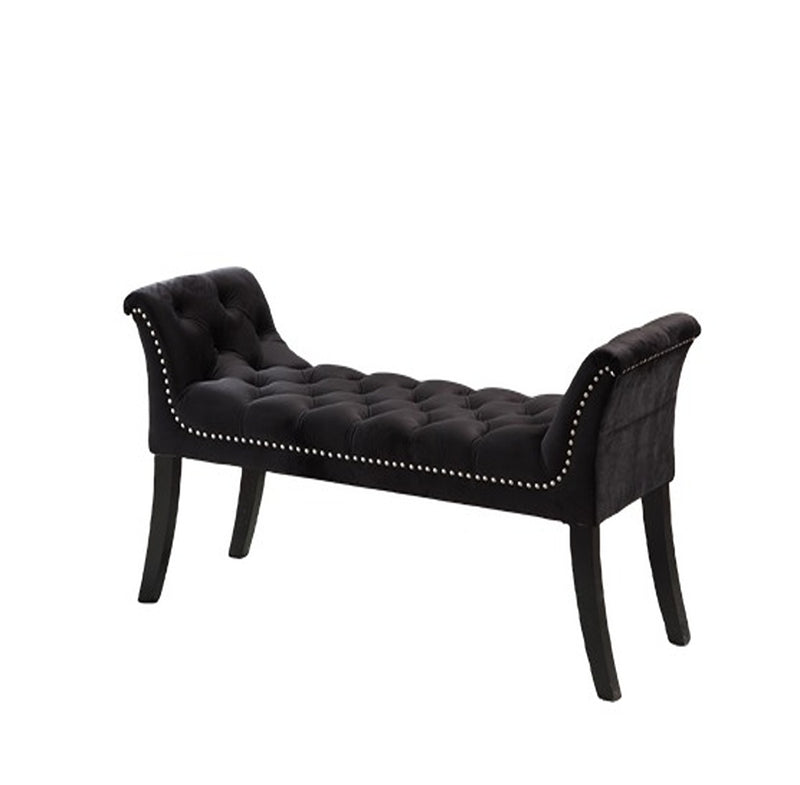 Button Tufted Black Velvet Bench HI-LINE GIFT LTD.