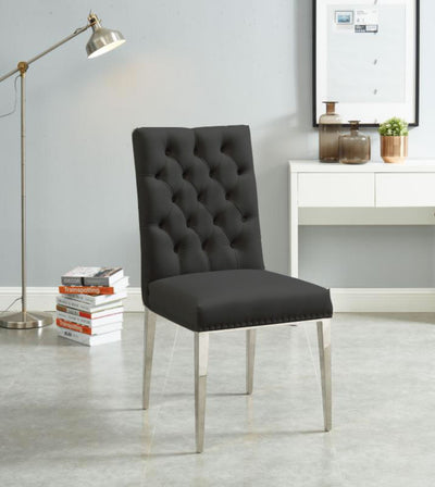Black Velvet Button-Tufted Dining Chair With  Metal Legs - Set Of 2 HI-LINE GIFT LTD.