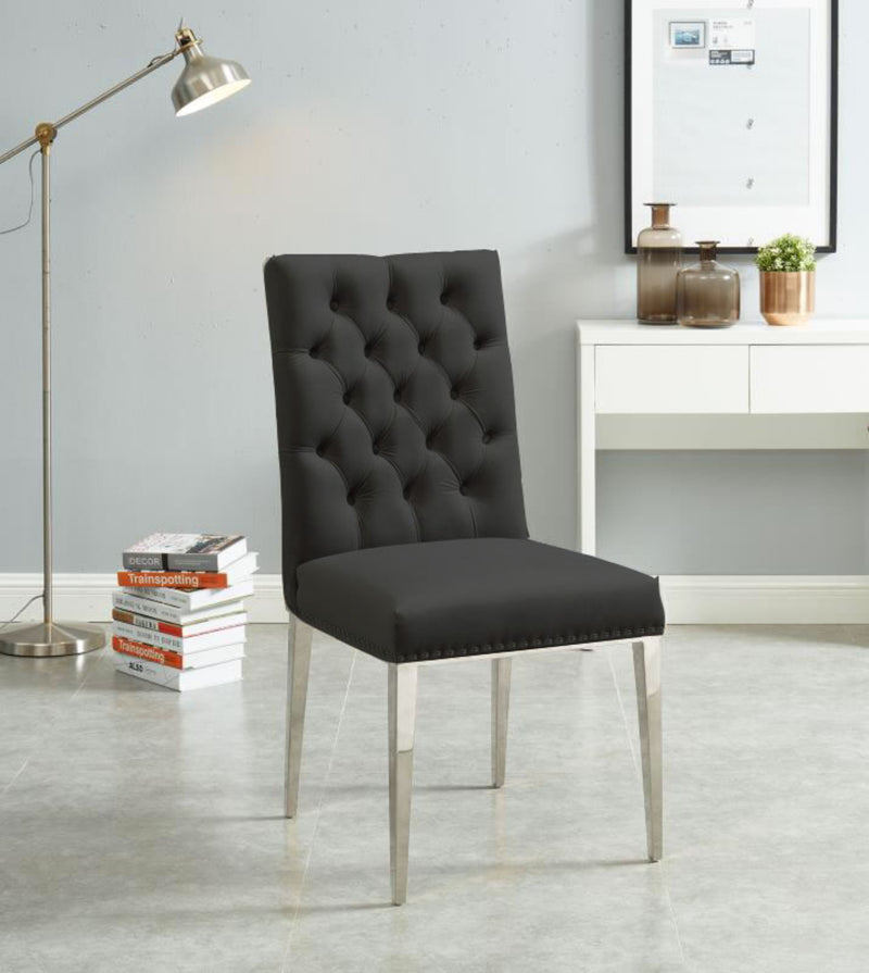 Black Velvet Button-Tufted Dining Chair With  Metal Legs - Set Of 2 HI-LINE GIFT LTD.