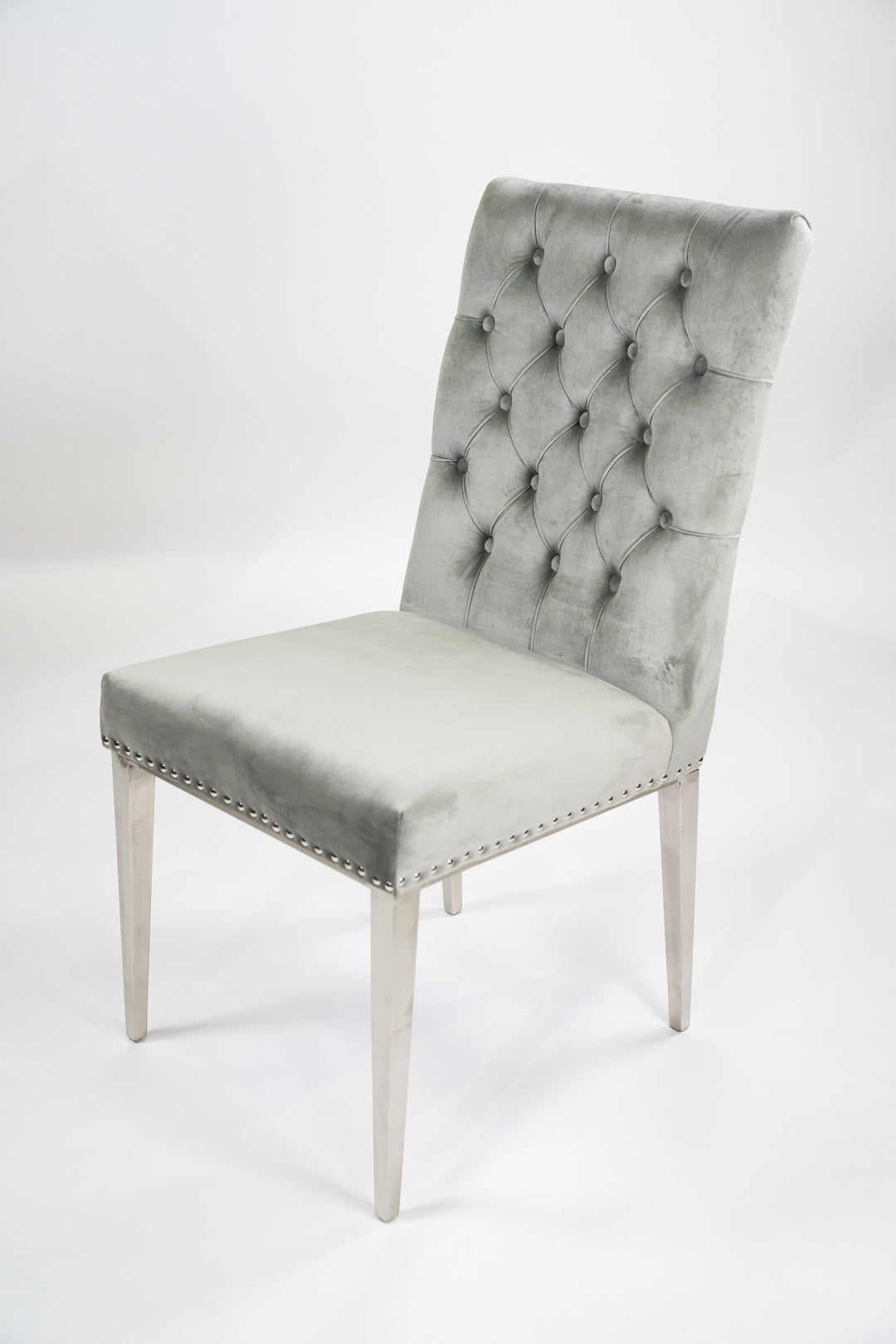 Grey Velvet Button-Tufted Dining Chair With  Metal Legs - Set Of 2 HI-LINE GIFT LTD.