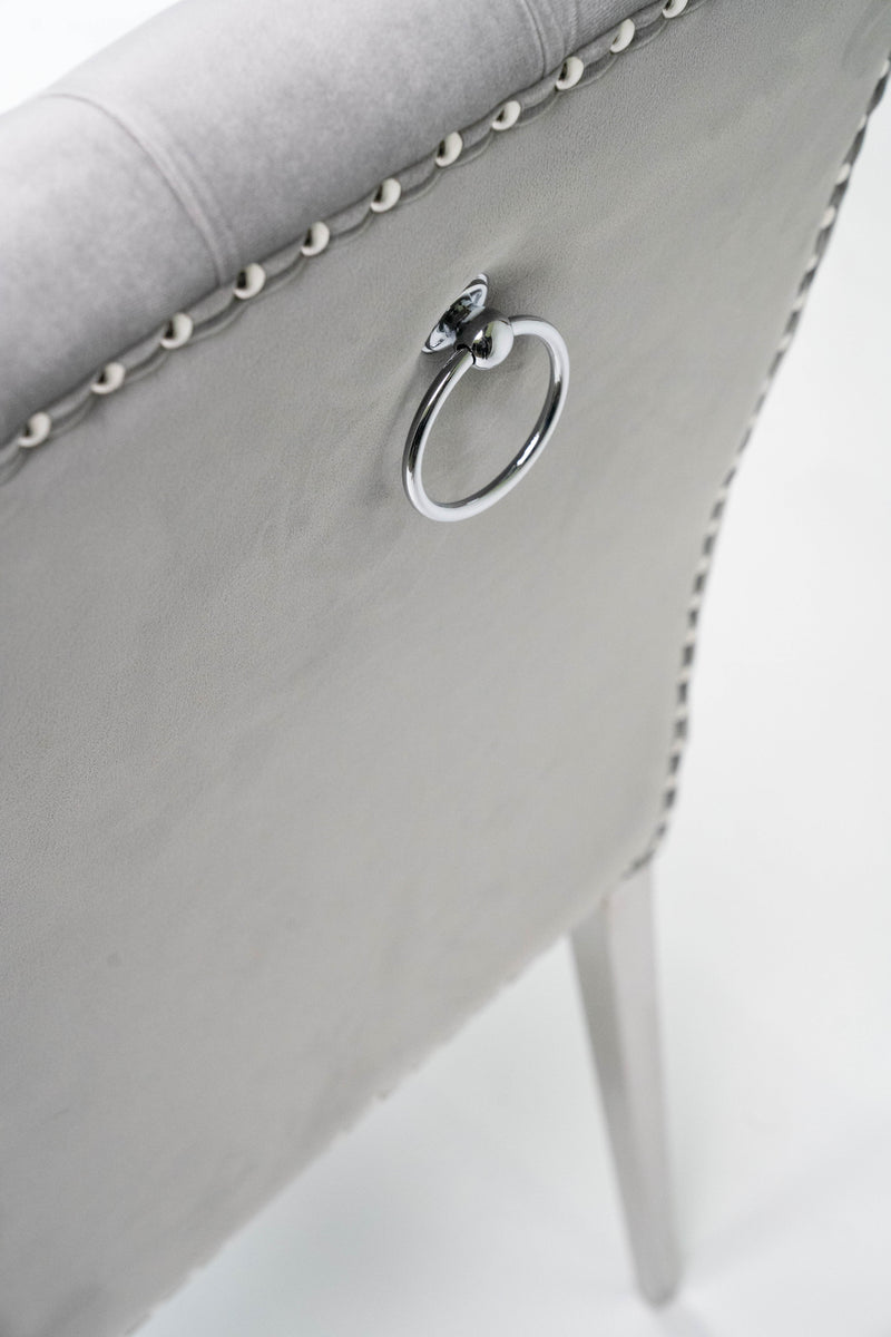 Grey Velvet Button-Tufted Dining Chair With  Metal Legs - Set Of 2 HI-LINE GIFT LTD.