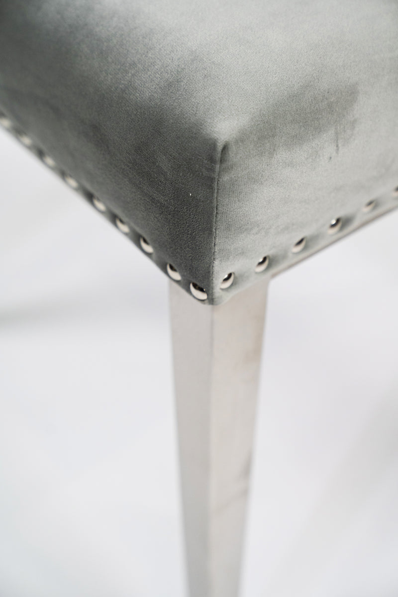 Grey Velvet Button-Tufted Dining Chair With  Metal Legs - Set Of 2 HI-LINE GIFT LTD.