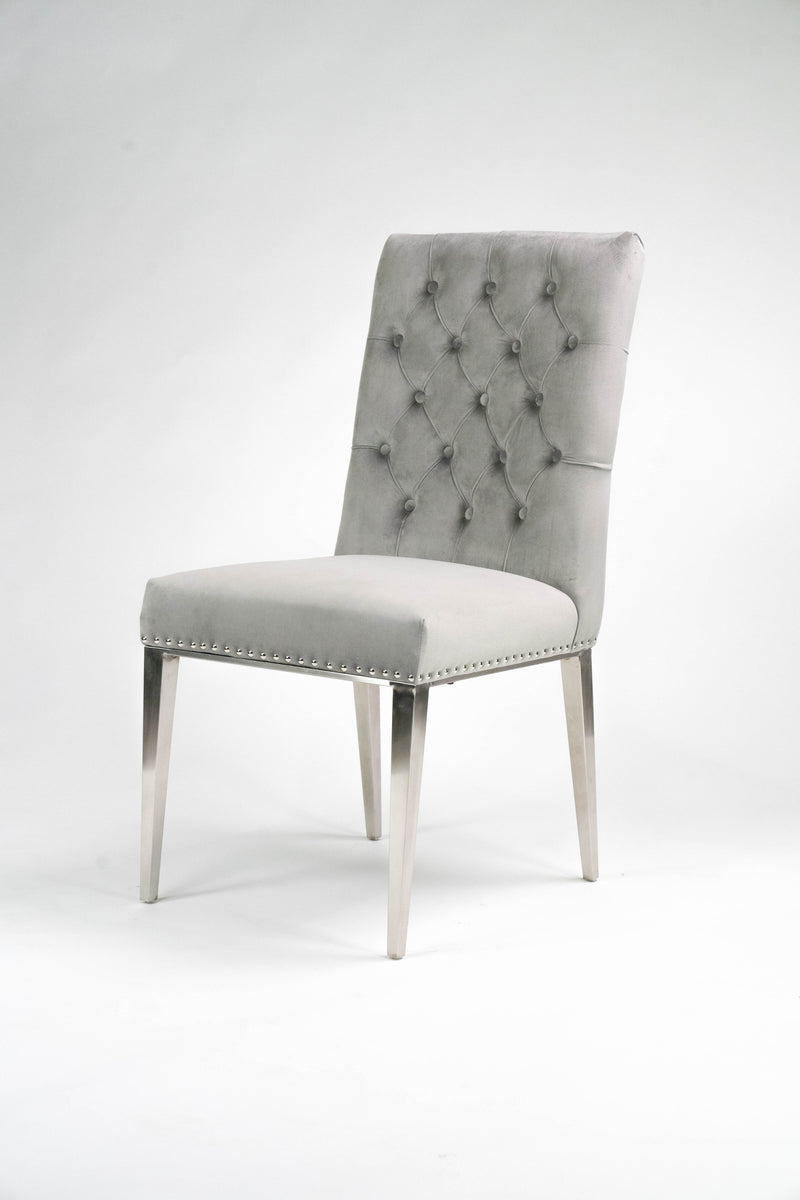 Grey Velvet Button-Tufted Dining Chair With  Metal Legs - Set Of 2 HI-LINE GIFT LTD.
