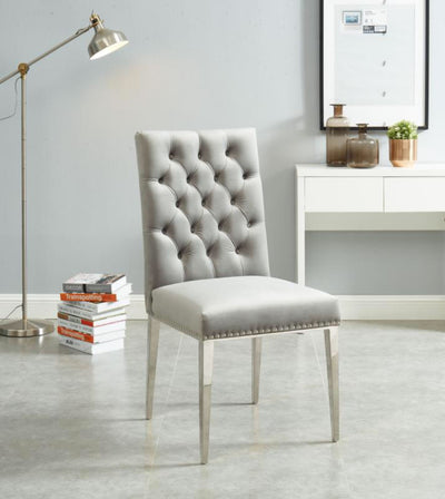 Grey Velvet Button-Tufted Dining Chair With  Metal Legs - Set Of 2 HI-LINE GIFT LTD.