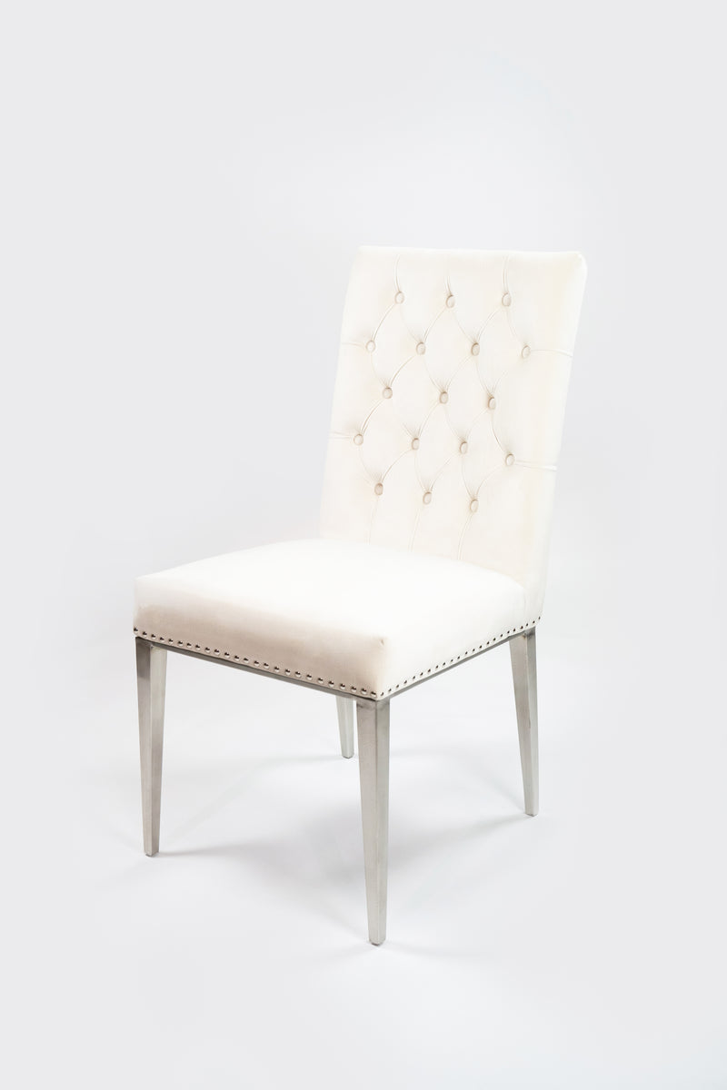 White Velvet Button-Tufted Dining Chair With  Metal Legs - Set Of 2 HI-LINE GIFT LTD.
