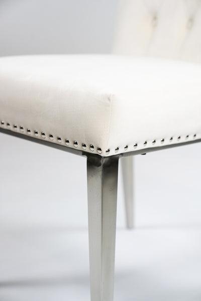 White Velvet Button-Tufted Dining Chair With  Metal Legs - Set Of 2 HI-LINE GIFT LTD.
