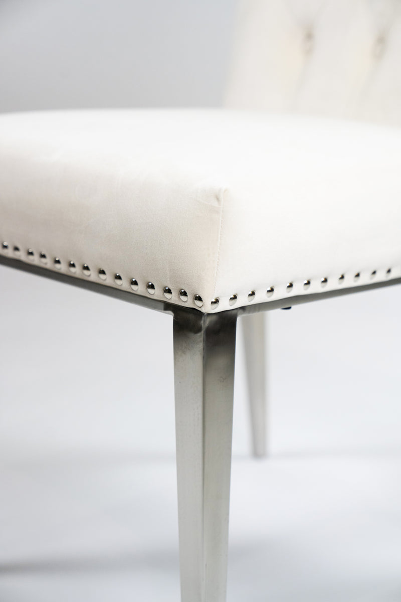 White Velvet Button-Tufted Dining Chair With  Metal Legs - Set Of 2 HI-LINE GIFT LTD.