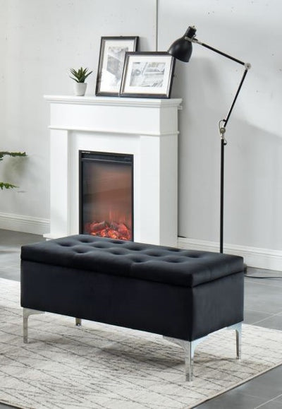 Button Tufted Black Velvet Storage Bench With Metal Legs HI-LINE GIFT LTD.